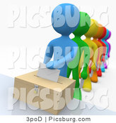 Clip Art of 3d People Standing in Line to Vote by