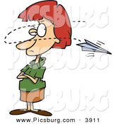 Clip Art of a Annoyed Red Haired Businesswoman near a Paper Airplane by Toonaday