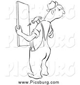 Clip Art of a Black and White Angry Man Repairing a Fence by Picsburg