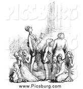Clip Art of a Black and White Retro Group of People in Prayer by Picsburg