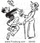 Clip Art of a Black and White Retro Surprised Man Leaping from a Prank Buzzer Toy by Picsburg