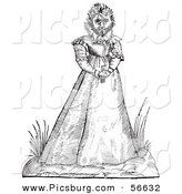 Clip Art of a Fantasy Hairy Woman Maphoon Creature - Black and White Line Drawing by Picsburg