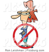 Clip Art of a Frowning and Angry Woman with a Rejection Symbol, Laid Off, Inequality by Toonaday