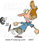Clip Art of a Frustrated and Angry White Woman Kicking an at Symbol by Toonaday