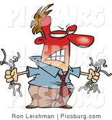 Clip Art of a Furious and Angry Red Faced Man Holding Torn Computer Wires by Toonaday