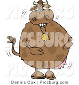 Clip Art of a Laughing Cow Standing on Two Feet Wearing a Bell by Djart
