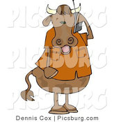 Clip Art of a Modern Human-like Male Cow Talking on a Cellular Telephone by Djart