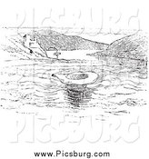 Clip Art of a Retro Hat Floating on the Rhine in Black and White by Picsburg