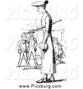 Clip Art of a Retro Tall Man in Black and White by Picsburg