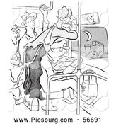 Clip Art of a Retro Vintage Man Shaving on a Crowded Bus Black and White Coloring Page by Picsburg
