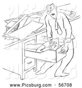 Clip Art of a Retro Vintage Office Worker Man Sleeping in His Desk Drawer Black and White Outline by Picsburg