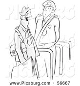Clip Art of a Retro Vintage Security Guard and Man Black and White Sketched Coloring Page Outline by Picsburg
