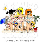 Clip Art of a Smiling Group of College Beach Girls Posing Together Under the Sun by Djart