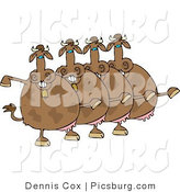 Clip Art of a Spotted Brown Cow Chorus Dancing Together As a Group by Djart