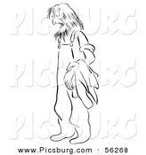Clip Art of a Surprised Homeless Man Looking down - Black and White Line Art by Picsburg