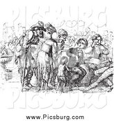Clip Art of a Vintage Crowd of Beggars and Foreigner in Black and White by Picsburg