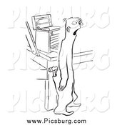 Clip Art of a Vintage Shocked Worker Man by a Tool Box Black and White by Picsburg