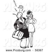 Clip Art of an Old Fashioned Retro Vintage Surprised Man Looking Back with a Woman in Black and White by Picsburg