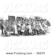 Clip Art of Travelers Surrounded by Local Community Wanting to Offer Services - Black and White by Picsburg
