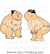 Clip Art of Two Heavyset Japanese Sumo Fighters Facing Each Other in a Circular Ring by Djart