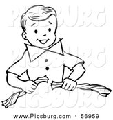 Vector Clip Art of a Black and White Retro Boy Performing a Super Man Napkin Breaking Magic Trick by Picsburg