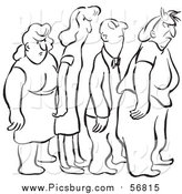 Vector Clip Art of Black and White Lineart Grumpy People in Line by Picsburg