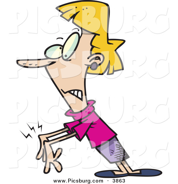 Clip Art of a Blond Woman with Carpal Tunnel Syndrome (CTS) and Aching Wrists on White