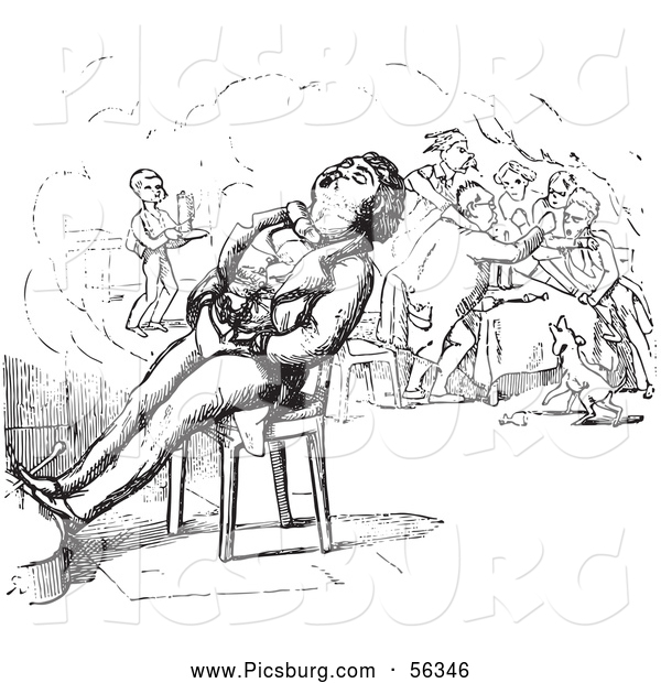 Clip Art of a Coloring Page of a Man Sleeping in a Chair