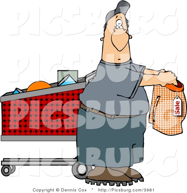 Clip Art of a Confused Man Shopping for Underwears in a Store