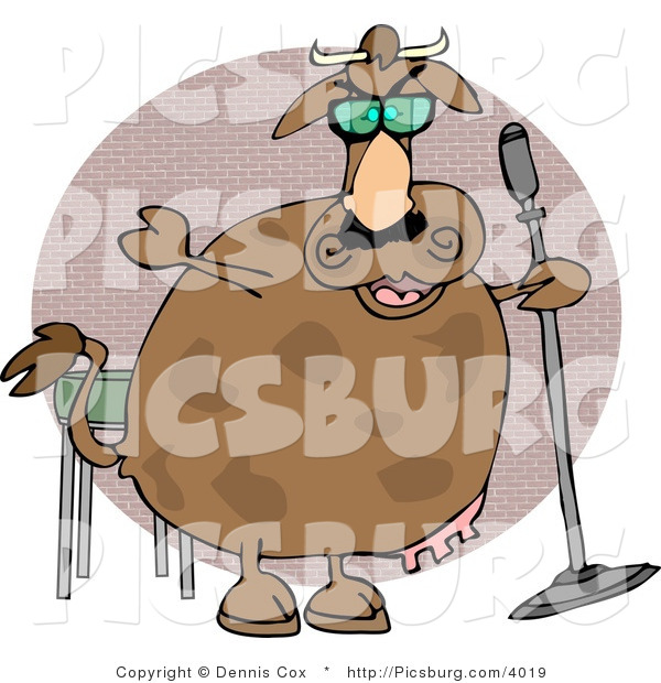 Clip Art of a Cow Doing Stand-up Comedy Using Props at a Comedy Club