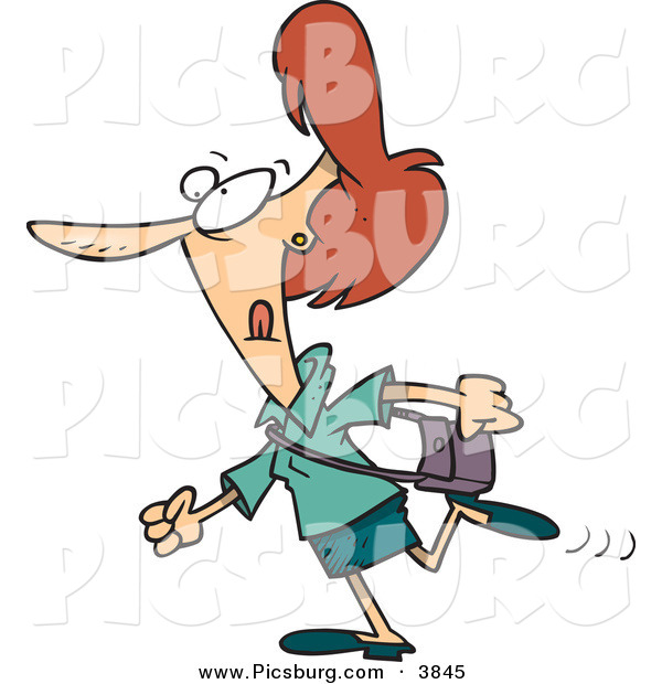 Clip Art of a Determined Red Haired Caucasian Woman in a Hurry on Her Way Somewhere