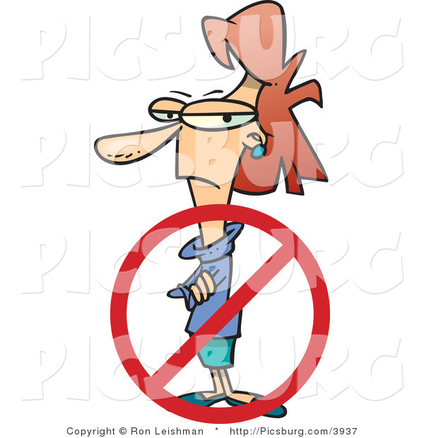 Clip Art of a Frowning and Angry Woman with a Rejection Symbol, Laid Off, Inequality