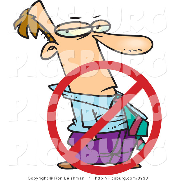 Clip Art of a Frowning White Man with a Rejection Symbol Meaning Job Loss or Inequality