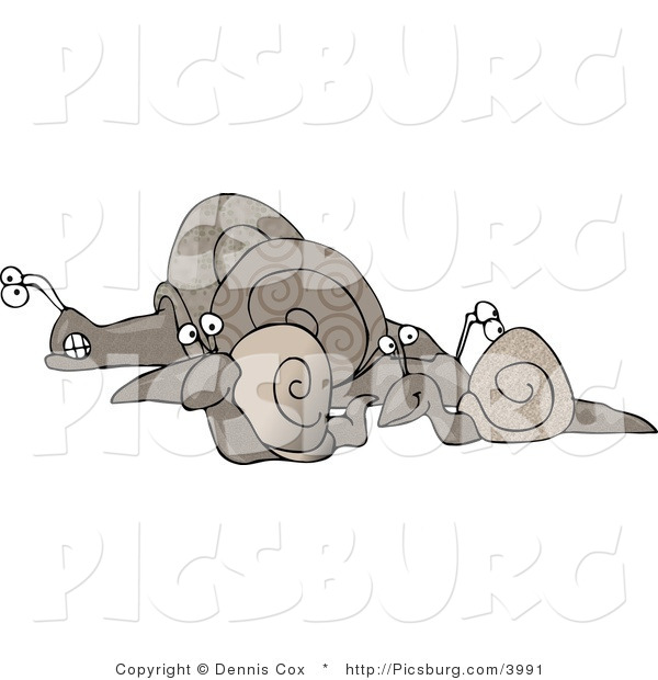 Clip Art of a Group of Snails Going Left on a White Background