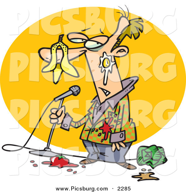 Clip Art of a Let down Middle Aged Stand up Comedian Man with Food Being Thrown at Him