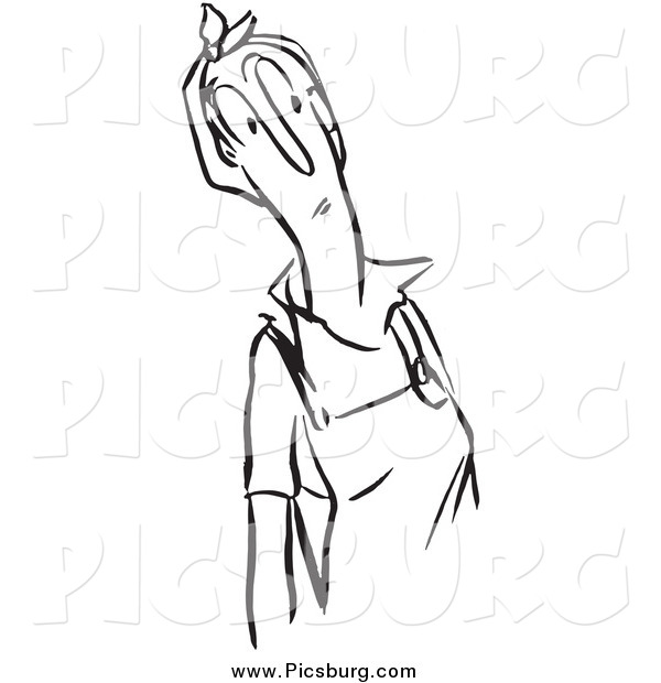 Clip Art of a Retro Curious Woman Black and White