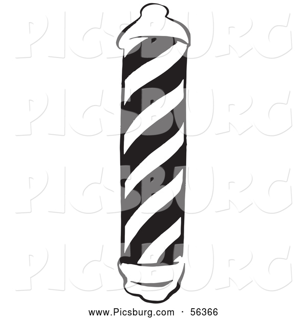 Clip Art of a Retro Vintage Black and White Barber Pole, on White