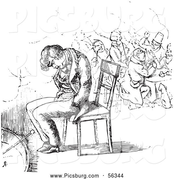 Clip Art of a Retro Vintage Sketch of a Man Sleeping in a Chair in Black and White