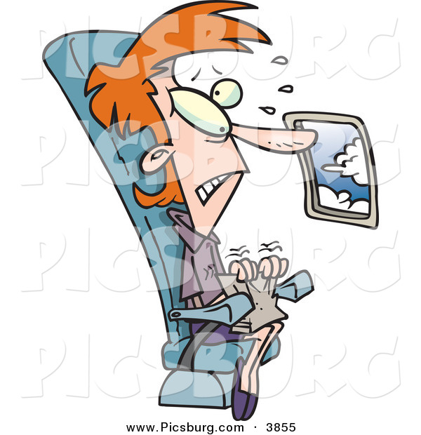 Clip Art of a Sweating Red Haired Caucasian Woman with a Fear of Flying on an Airplane