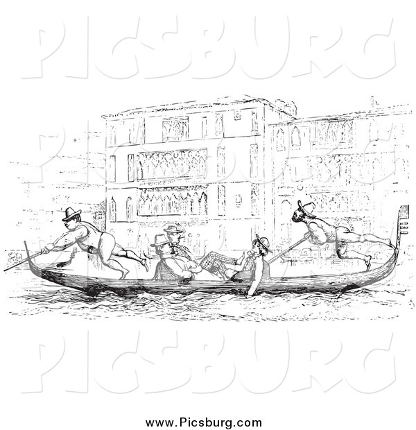Clip Art of a Vintage Gondola on the Grand Canal