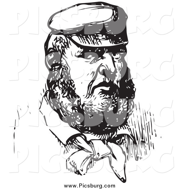 Clip Art of a Vintage Man in Black and White