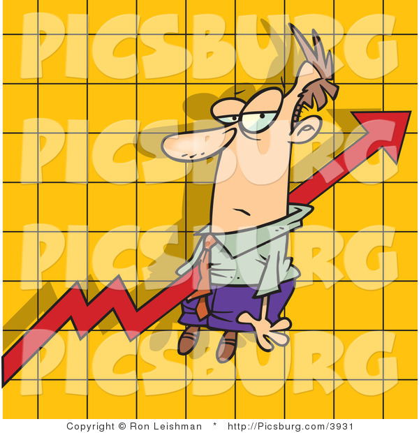 Clip Art of an Increase Arrow on a Graph Chart, Going Right Through a Caucasian Man