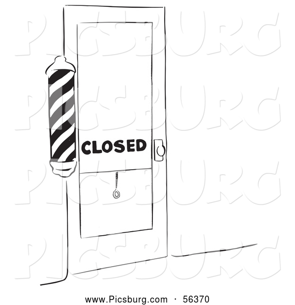 Clip Art of an Old Fashioned Vintage Closed Barber Shop Black and White