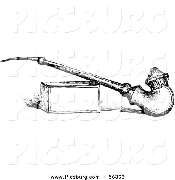 Clip Art of an Old Fashioned Vintage Pipe and Box in Black and White