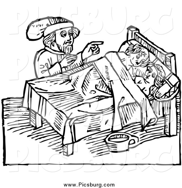Vector Clip Art of a Man Supervising a Defloration Rite - Outlined Version