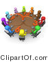 Clip Art of 3d People Holding a Meeting About Labour Hours Around a Clock Table by