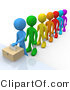 Clip Art of a 3d Person Standing at the Front of a Line of Diverse Voters by