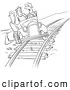 Clip Art of a Coloring Page of a Retro Vintage Late Driver Taking the Railroad Tracks Black and White by Picsburg