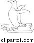 Clip Art of a Cute Penguin Flapping Wings on Floating Ice - Black and White Line Art by Picsburg