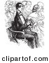 Clip Art of a Grayscale Painting of a Retro Vintage Man with Binoculars at the Opera in Black and White by Picsburg
